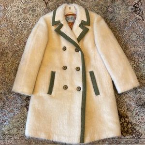 1970’s Vintage mohair woman’s jacket. Cream and green. Size resembles a s/m.